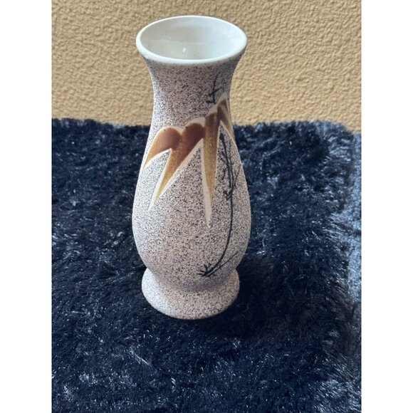 Vintage Ceramic Speckled Sand Vase With Bamboo Design - Picture 1 of 8